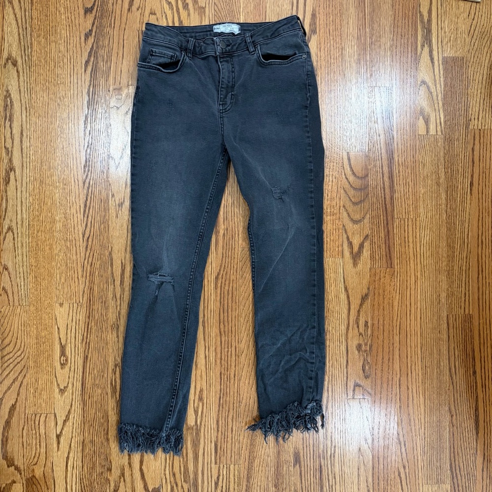 Free People Black Frayed Hem Cropped Jeans